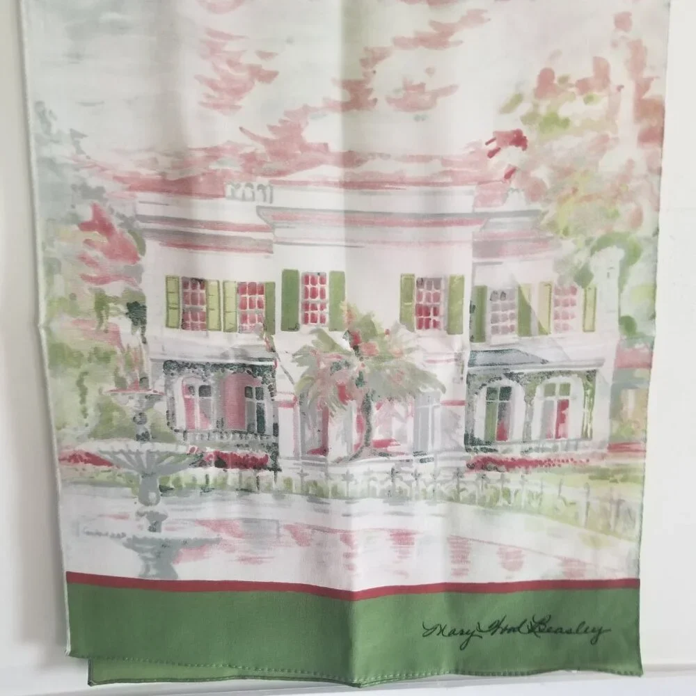 Women's Office Professional Travel Green/White 100% Silk Scarf